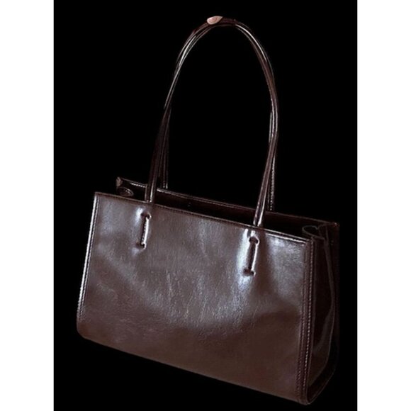 Faux Leather Shoulder Tote Bag Large Capacity Dark Brown - Picture 1 of 3